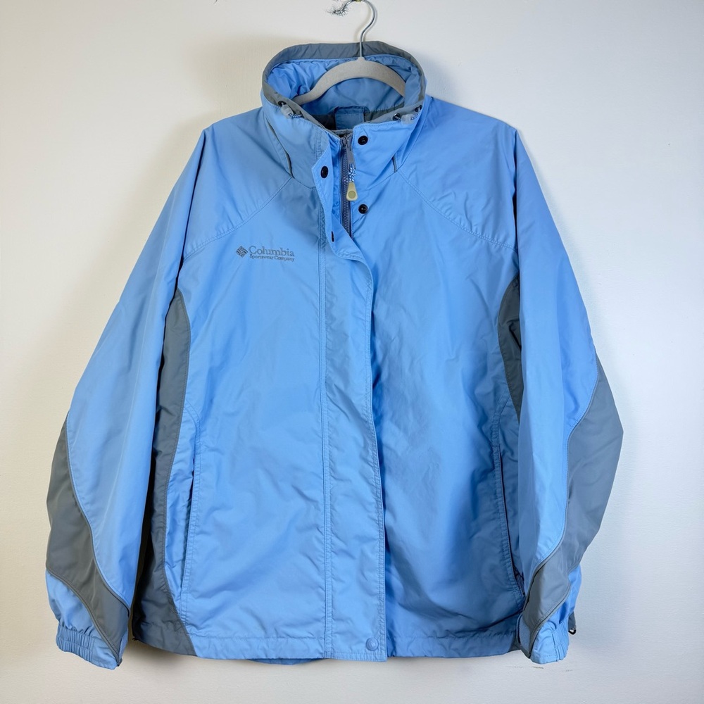 Columbia Core Womens Blue Outdoor Jacket Gray Logo Waterproof Windbreaker Large